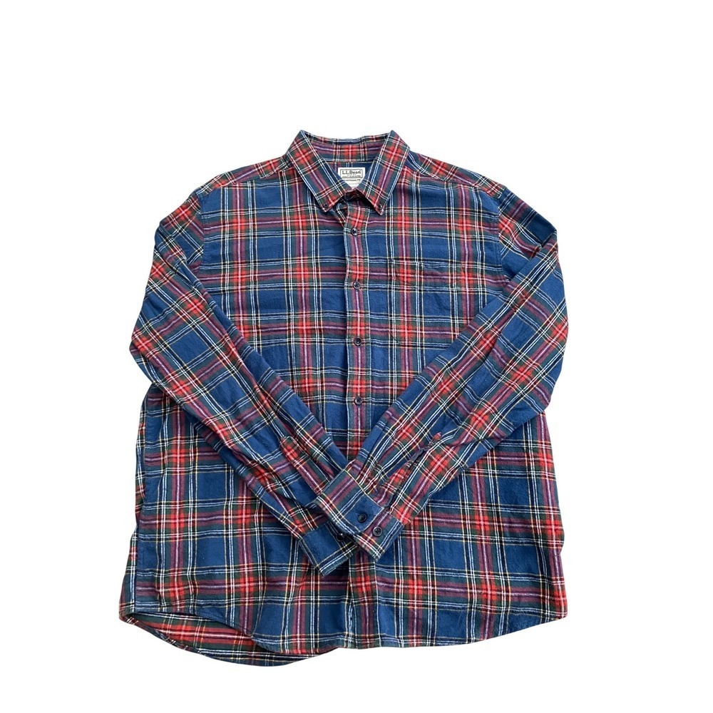 LL Bean 100% Cotton Traditional Fit Flannel Shirt Plaid Blue Red Green Men's L